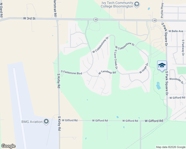 map of restaurants, bars, coffee shops, grocery stores, and more near 5628 West Bedrock Road in Bloomington