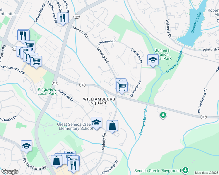 map of restaurants, bars, coffee shops, grocery stores, and more near 18413 Stone Hollow Drive in Germantown