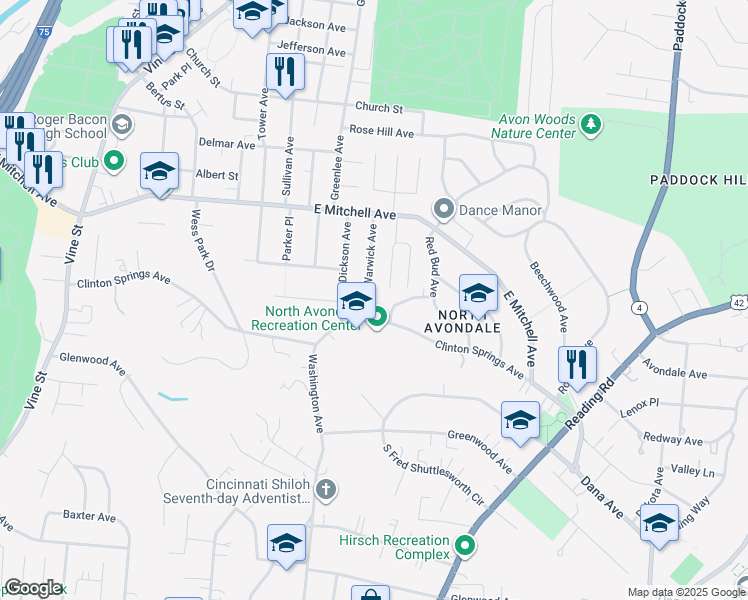 map of restaurants, bars, coffee shops, grocery stores, and more near 3916 Warwick Avenue in Cincinnati