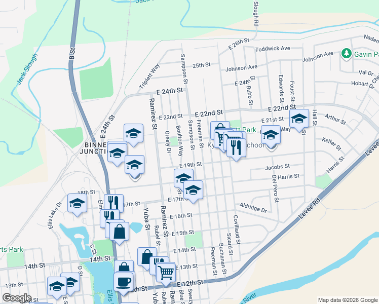 map of restaurants, bars, coffee shops, grocery stores, and more near 1924 Sampson St in Marysville