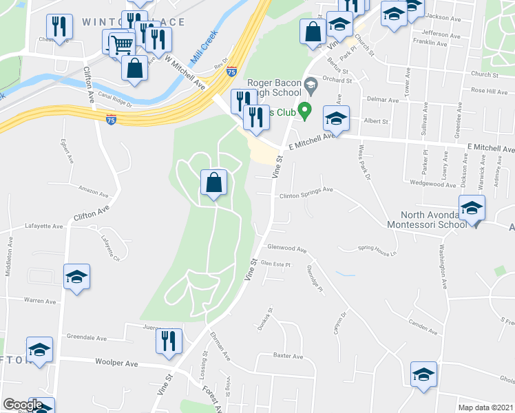 map of restaurants, bars, coffee shops, grocery stores, and more near 3905 Vine Street in Cincinnati