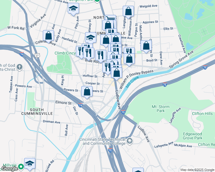 map of restaurants, bars, coffee shops, grocery stores, and more near 3925 Spring Grove Avenue in Cincinnati