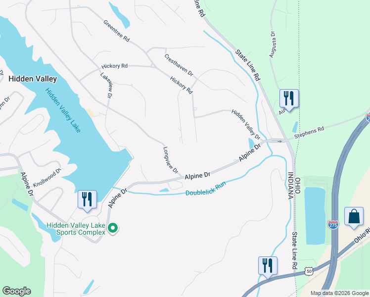 map of restaurants, bars, coffee shops, grocery stores, and more near 19740 Overlook Circle in Lawrenceburg