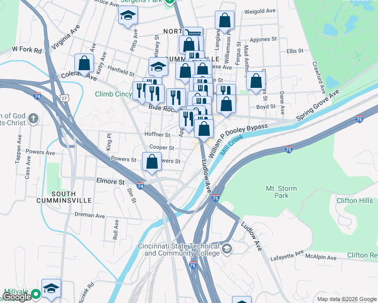 map of restaurants, bars, coffee shops, grocery stores, and more near 3925 Spring Grove Avenue in Cincinnati