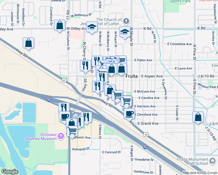map of restaurants, bars, coffee shops, grocery stores, and more near 162 South Mulberry Street in Fruita