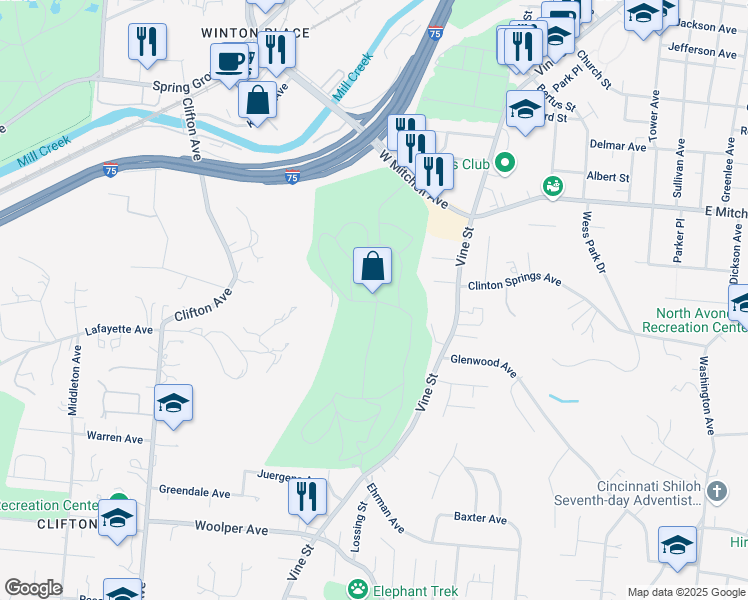 map of restaurants, bars, coffee shops, grocery stores, and more near 3701 Vine Street in Cincinnati