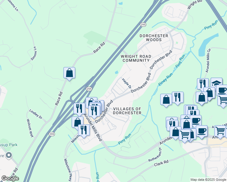 map of restaurants, bars, coffee shops, grocery stores, and more near 7649 Sandhurst Lane in Hanover