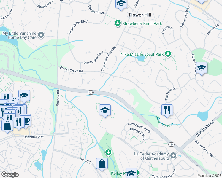 map of restaurants, bars, coffee shops, grocery stores, and more near 169 Hidden Forest Court in Gaithersburg