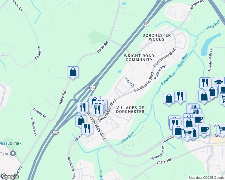 map of restaurants, bars, coffee shops, grocery stores, and more near 1768 Winsford Court in Hanover