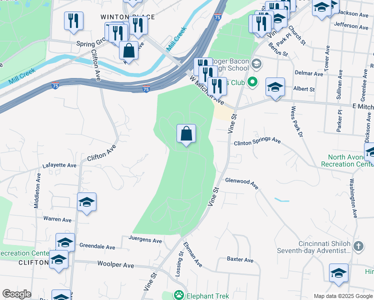 map of restaurants, bars, coffee shops, grocery stores, and more near 3701 Vine Street in Cincinnati