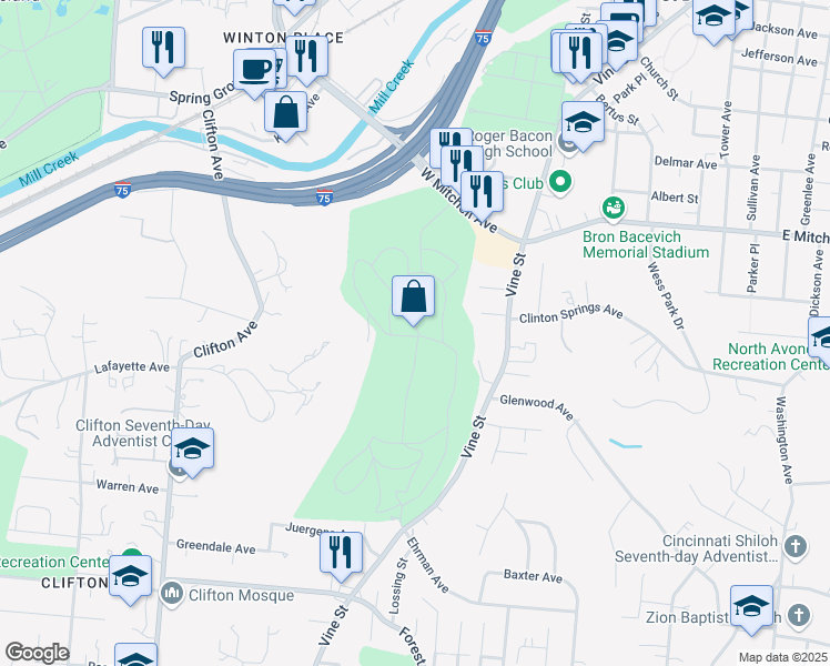 map of restaurants, bars, coffee shops, grocery stores, and more near 3701 Vine Street in Cincinnati