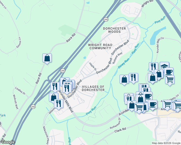 map of restaurants, bars, coffee shops, grocery stores, and more near 1728 Theale Way in Hanover