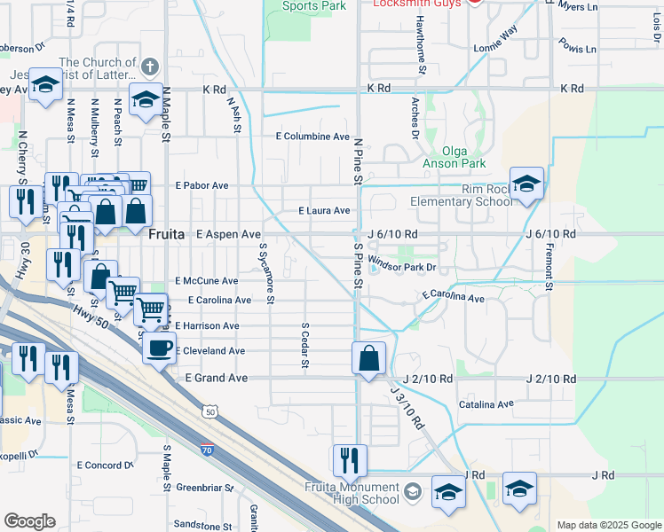 map of restaurants, bars, coffee shops, grocery stores, and more near 1017 East McCune Avenue in Fruita