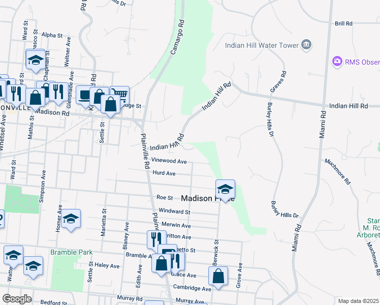 map of restaurants, bars, coffee shops, grocery stores, and more near 6840 Vinewood Avenue in Cincinnati