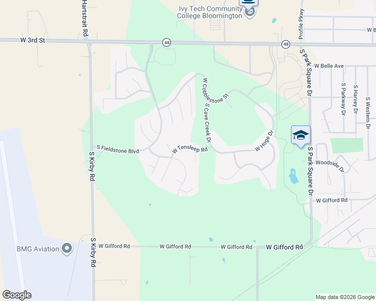 map of restaurants, bars, coffee shops, grocery stores, and more near W Tensleep Rd in Bloomington