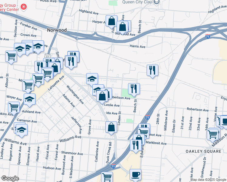 map of restaurants, bars, coffee shops, grocery stores, and more near 4508 Forest Avenue in Cincinnati