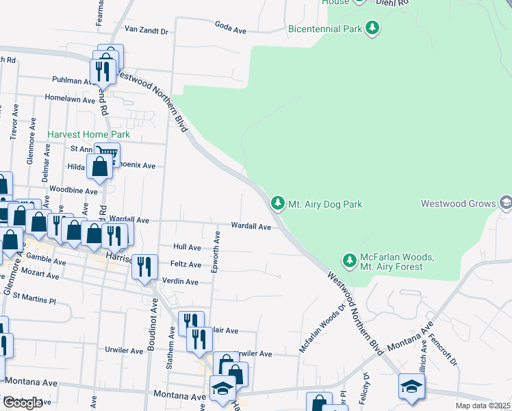 map of restaurants, bars, coffee shops, grocery stores, and more near 3718 High Point Avenue in Cincinnati