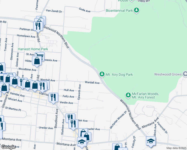 map of restaurants, bars, coffee shops, grocery stores, and more near 3718 High Point Avenue in Cincinnati