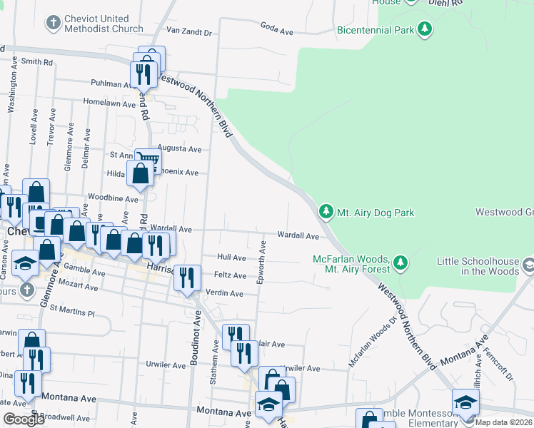 map of restaurants, bars, coffee shops, grocery stores, and more near 3715 High Point Avenue in Cincinnati