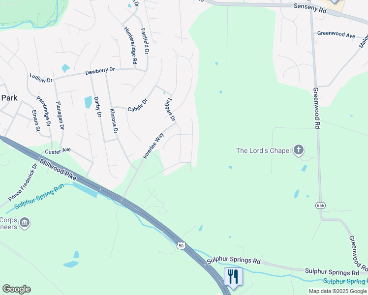 map of restaurants, bars, coffee shops, grocery stores, and more near 121 Raven Oaks Drive in Winchester