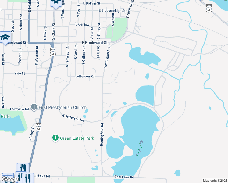 map of restaurants, bars, coffee shops, grocery stores, and more near 1722 Huntingfield Drive in Mexico