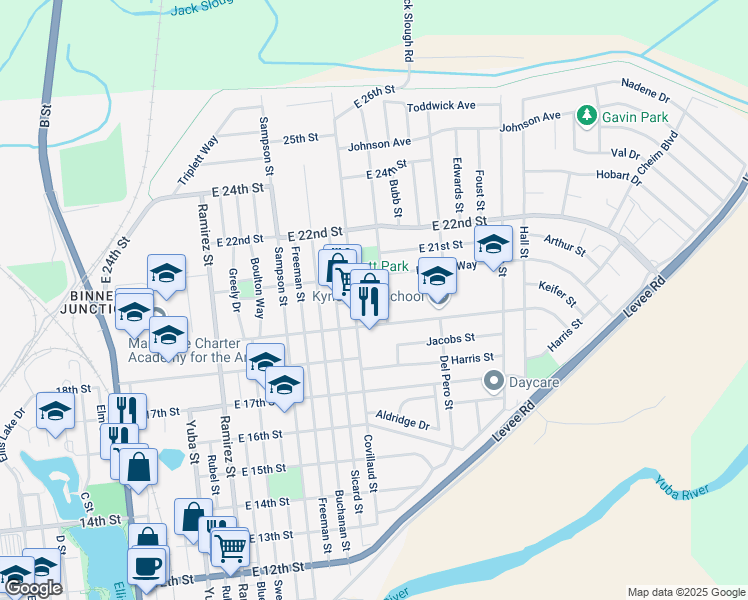 map of restaurants, bars, coffee shops, grocery stores, and more near 1910 Ahern Street in Marysville