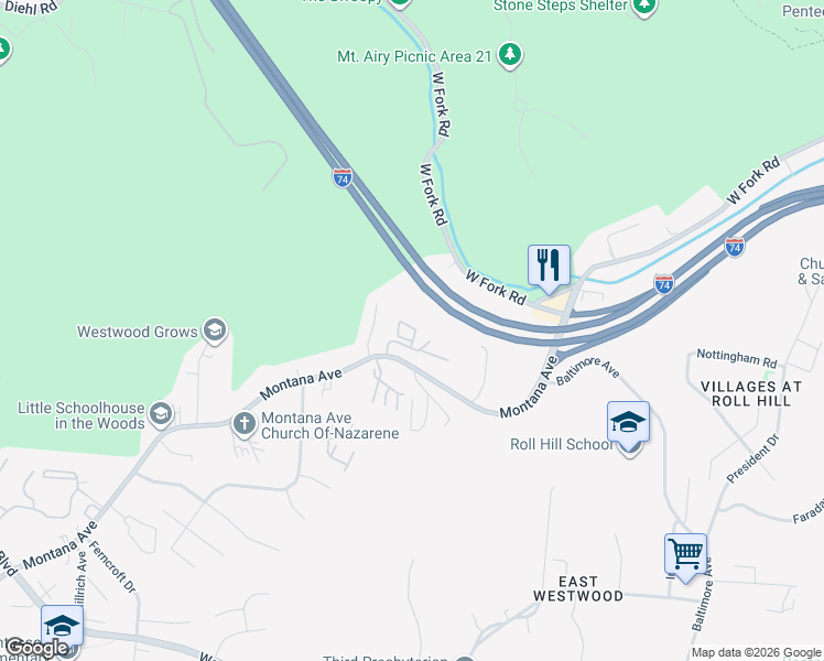 map of restaurants, bars, coffee shops, grocery stores, and more near 2396 Montana Avenue in Cincinnati