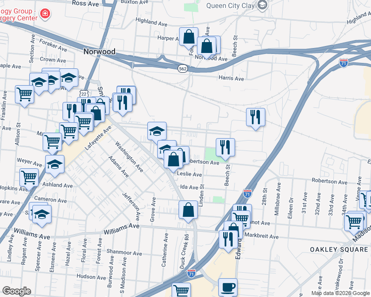 map of restaurants, bars, coffee shops, grocery stores, and more near 4508 Forest Avenue in Cincinnati