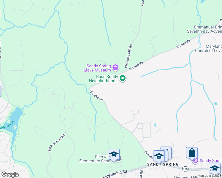 map of restaurants, bars, coffee shops, grocery stores, and more near 18477 Brooke Road in Ashton-Sandy Spring