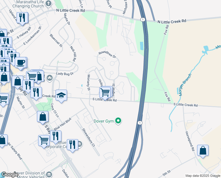 map of restaurants, bars, coffee shops, grocery stores, and more near 479 Barrister Place in Dover