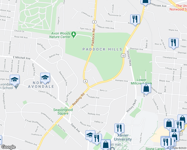 map of restaurants, bars, coffee shops, grocery stores, and more near 974 Debbe Lane in Cincinnati