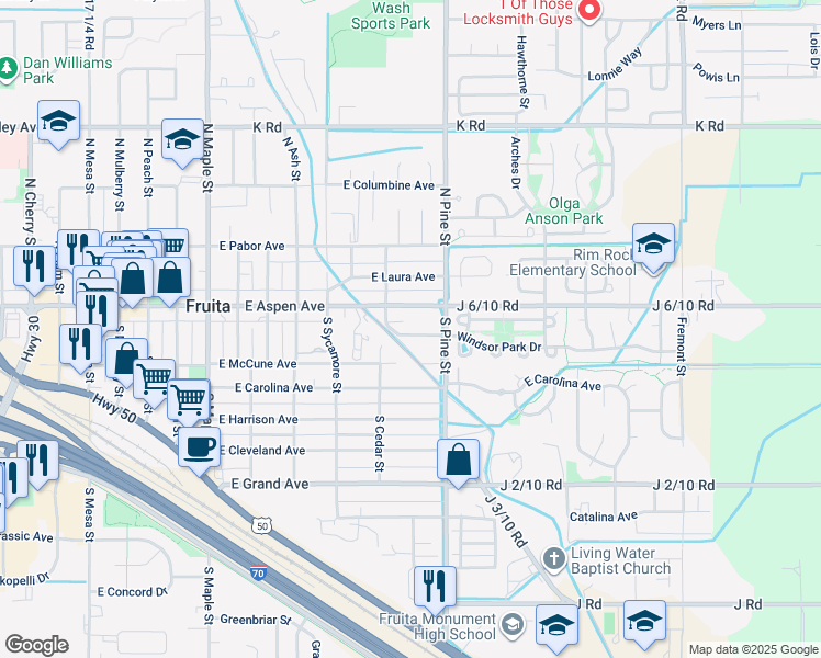 map of restaurants, bars, coffee shops, grocery stores, and more near 1017 East McCune Avenue in Fruita