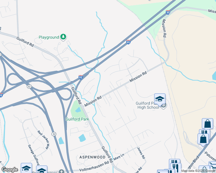 map of restaurants, bars, coffee shops, grocery stores, and more near 8754 Mission Road in Jessup