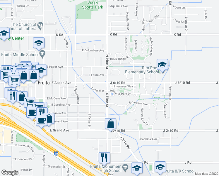 map of restaurants, bars, coffee shops, grocery stores, and more near 159 Kent Street in Fruita