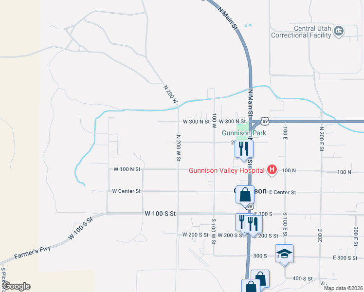 map of restaurants, bars, coffee shops, grocery stores, and more near 198 North 200 West Street in Gunnison