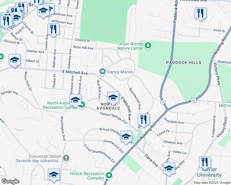 map of restaurants, bars, coffee shops, grocery stores, and more near in Cincinnati