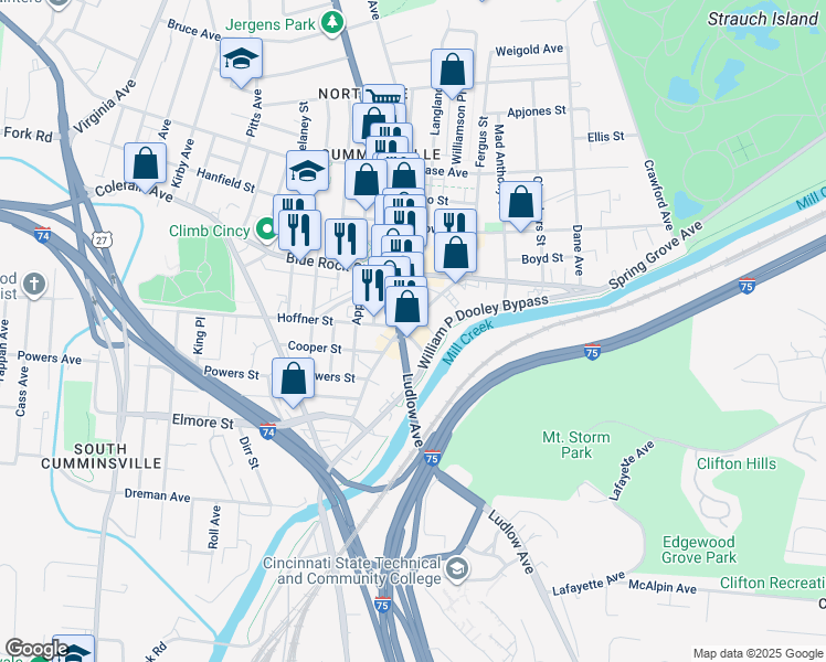 map of restaurants, bars, coffee shops, grocery stores, and more near 4019 Spring Grove Avenue in Cincinnati