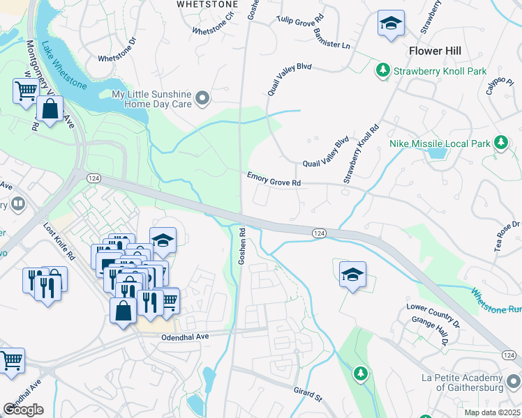 map of restaurants, bars, coffee shops, grocery stores, and more near 49 Inkberry Circle in Gaithersburg