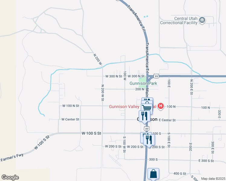 map of restaurants, bars, coffee shops, grocery stores, and more near 180 West 200 North Street in Gunnison