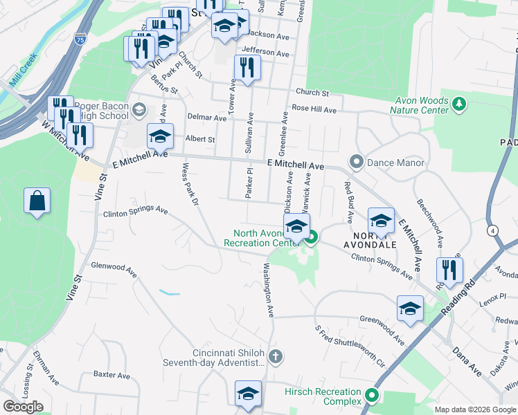 map of restaurants, bars, coffee shops, grocery stores, and more near 3959 Lowry Avenue in Cincinnati