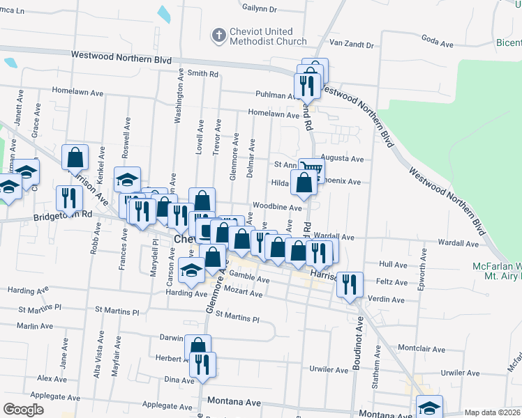 map of restaurants, bars, coffee shops, grocery stores, and more near 3917 Davis Avenue in Cheviot