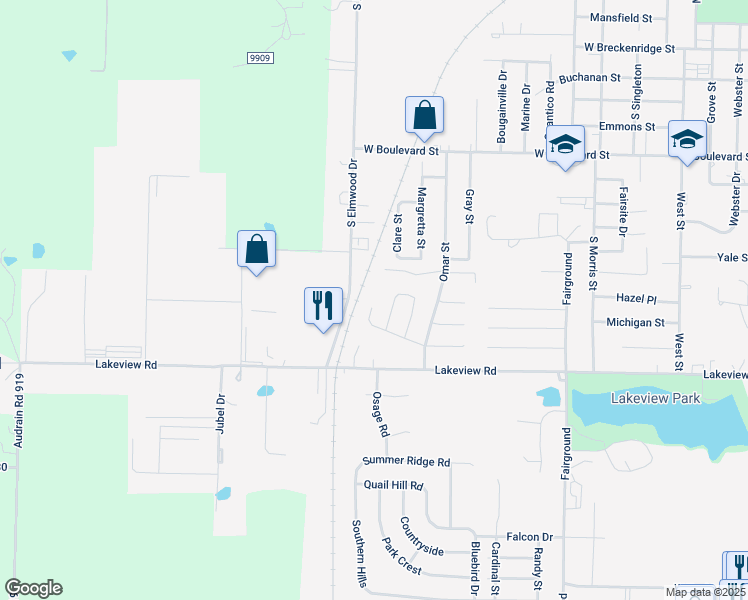 map of restaurants, bars, coffee shops, grocery stores, and more near 1700 Asbury Circle West in Mexico