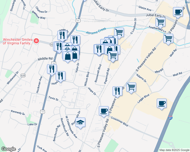map of restaurants, bars, coffee shops, grocery stores, and more near 103 Taft Avenue in Winchester