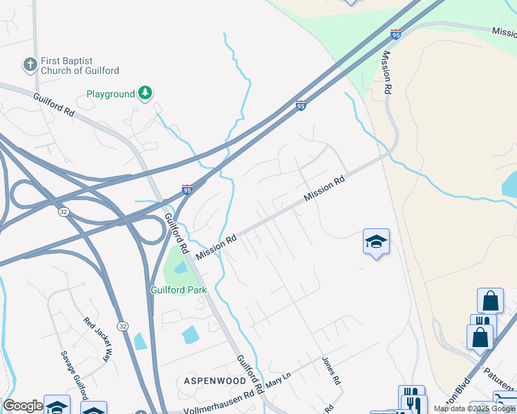map of restaurants, bars, coffee shops, grocery stores, and more near 7911 Burkard Lane in Jessup