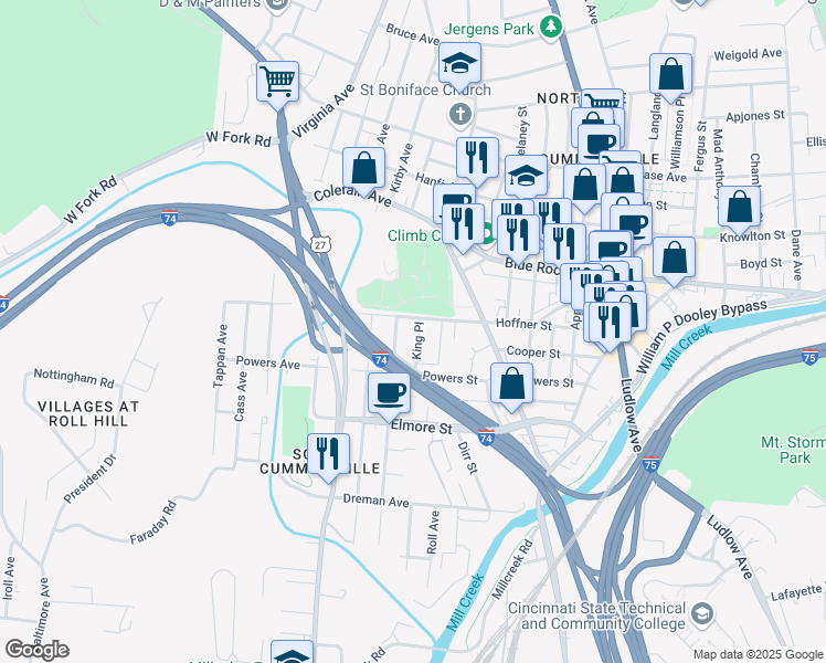 map of restaurants, bars, coffee shops, grocery stores, and more near 3946 Borden Street in Cincinnati