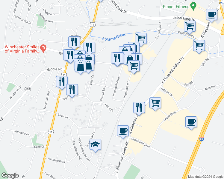 map of restaurants, bars, coffee shops, grocery stores, and more near 101 Taft Avenue in Winchester