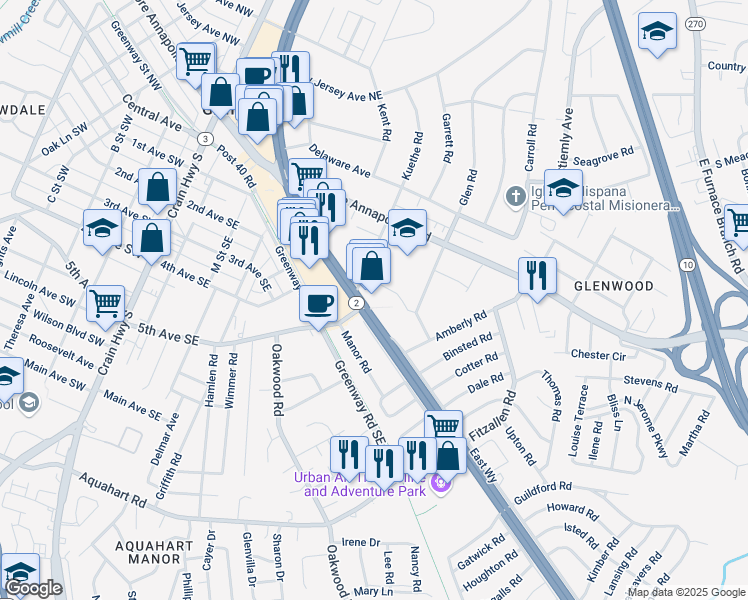 map of restaurants, bars, coffee shops, grocery stores, and more near 101 Independence Avenue Southeast in Washington
