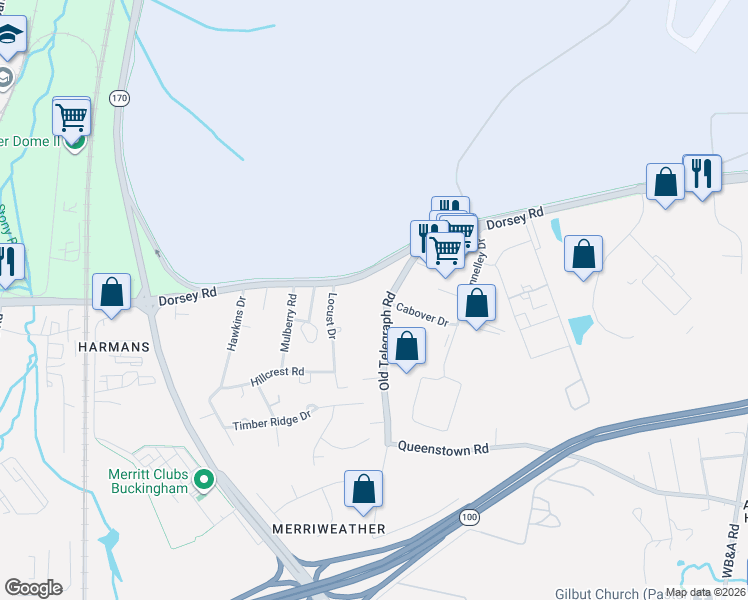 map of restaurants, bars, coffee shops, grocery stores, and more near 7548 Old Telegraph Road in Hanover