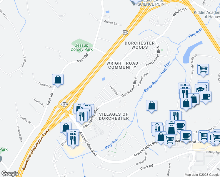 map of restaurants, bars, coffee shops, grocery stores, and more near 1719 Hayle Drive in Hanover