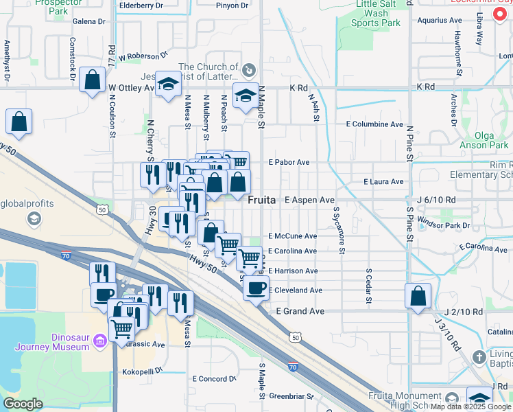 map of restaurants, bars, coffee shops, grocery stores, and more near 432 East Aspen Avenue in Fruita